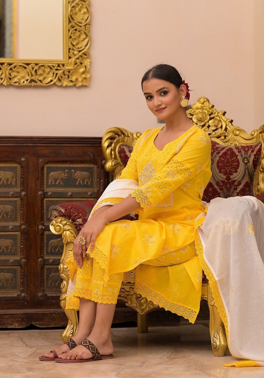 Yellow kurta pant set for women